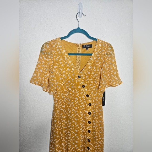 NWT Lulu's After-Bloom Delight Golden Yellow Ditsy Floral Print Midi Dress XS - Picture 5 of 16